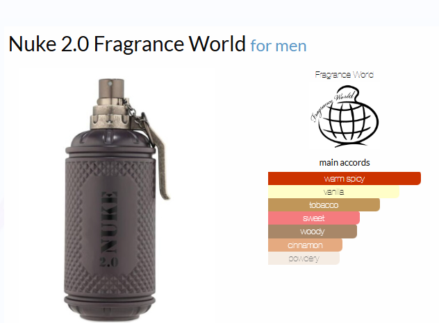 Nuke2.0 by Fragrance World is a Aromatic Spicy fragrance for men. #Inspired by Spicebomb Extreme by Viktor&Rolf.