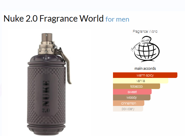 (1) Nuke2.0 by Fragrance World is a Aromatic Spicy fragrance for men. #Inspired by Spicebomb Extreme by Viktor&Rolf.