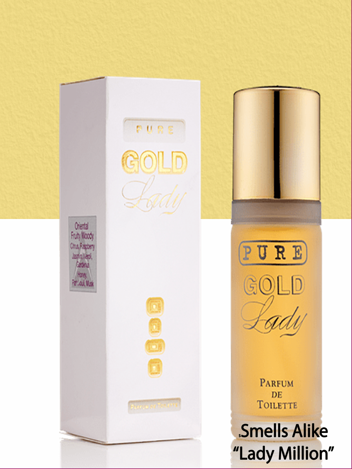 Pure Gold Lady GRACEFUL, FRESH AND SPARKLING. Sweet and sparkling, Pure Gold Lady is a sensual women’s fragrance that adds class to any style.