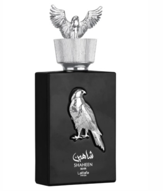 Shaheen Silver by Lattafa Perfumes is a fragrance for women and men. This is a new fragrance. Shaheen Silver was launched in 2022. Top notes are Bergamot and Cassis; middle notes are Patchouli and Rose; base notes are Oakmoss, Musk and Amber.