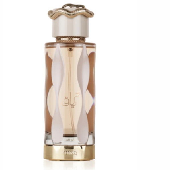 Teriaq by Lattafa Perfumes is a fragrance for women and men. Teriaq was launched in 2024. Top notes are Caramel, Bitter Almond, Apricot and Pink Pepper; Honey, Rhubarb, White Flowers and Rose; Vanilla, Leather, Musk, Vetiver and Labdanum.